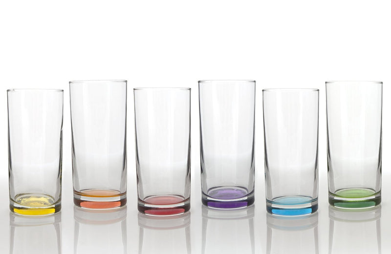 Coloured Tall Highball Drinking Glass Set. Cocktail Glasses.(Pack of 6) (295 ml)
