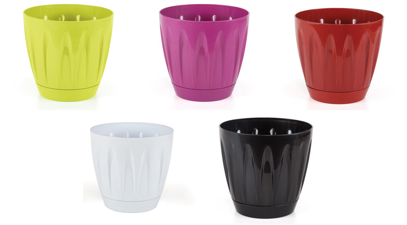 Modern Daisy Round Flower Pot with Saucer. Indoor / Outdoor Flowerpot. (6 Sizes)