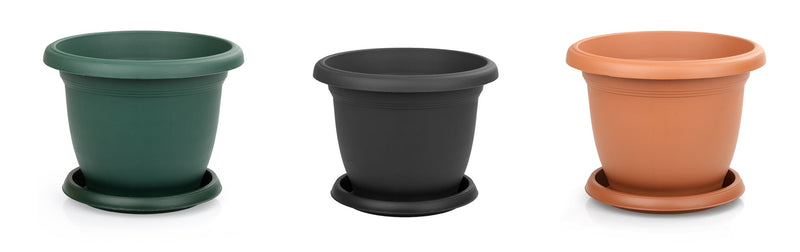 Plastic Round Flower Plant Pot and Saucer Planter. Grooved Base In/Out Multibuy.