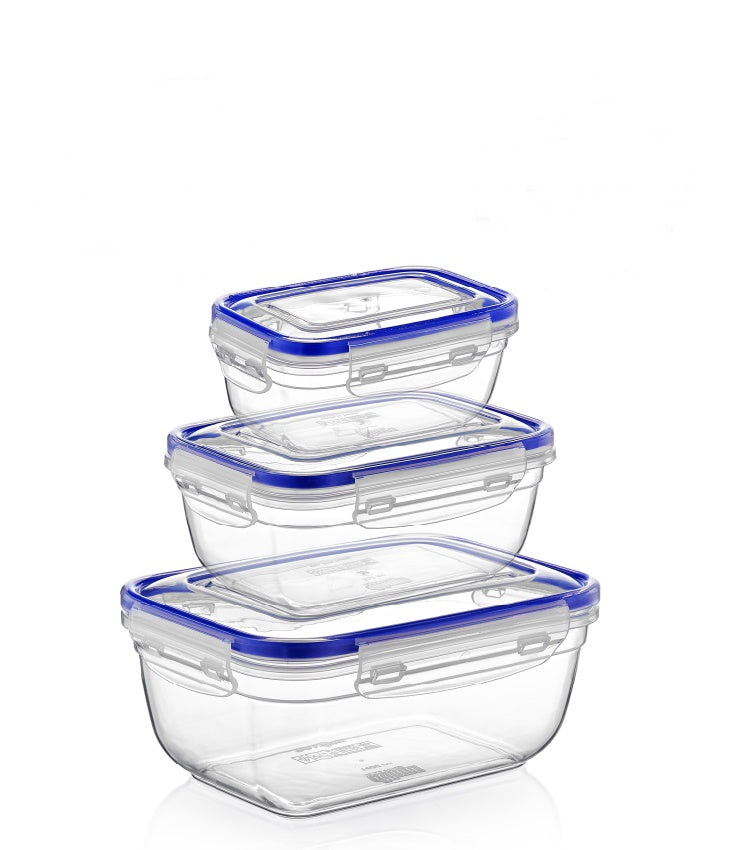 Plastic Rectangle Food Storage Container with Lid. (3 pcs) (400/800/1400 ml).