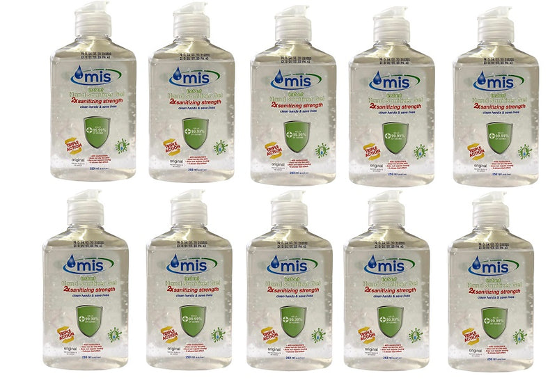 Anti Bacterial Hand Sanitiser Gel - 250ml (Pack of 10)