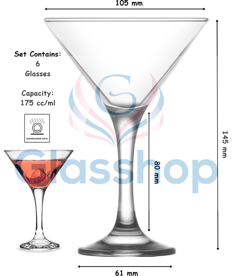 Martini Cocktail Drinking Party Glasses.  V Shaped Cocktail Glasses. (175 ml)(Pack of 6)