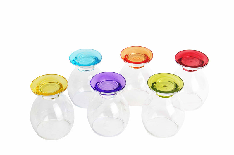 Coloured Base Brandy Cognac Snifter Glasses. (Set of 6) (280cc)