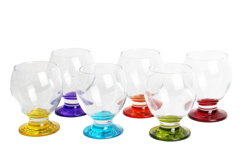 Coloured Base Brandy Cognac Snifter Glasses. (Set of 6) (280cc)