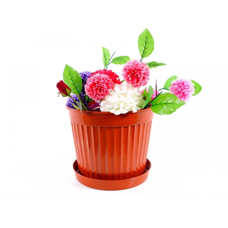 Round Flower Plant Pot and Saucer. Strong Plastic Planters with Drainage Hole.