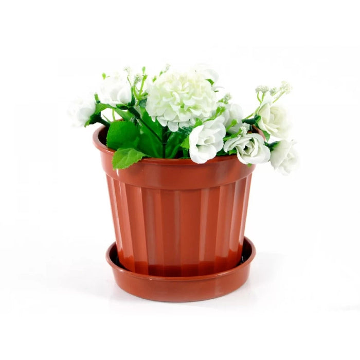 Round Flower Plant Pot and Saucer. Strong Plastic Planters with Drainage Hole.