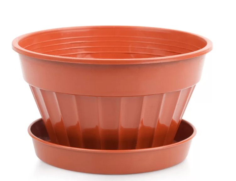 Small Plant Pot and Saucer. Decorative Flower Flat Pot Planter. (1 Lt)