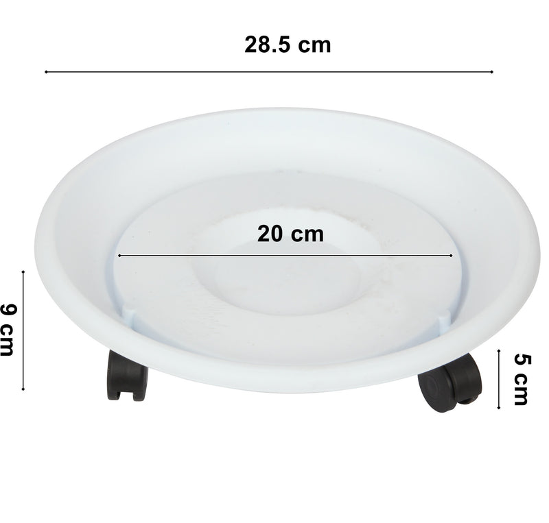 Movable Planters with Wheels. Round Caddy Plant Mover Stand Tray Saucer. (White)