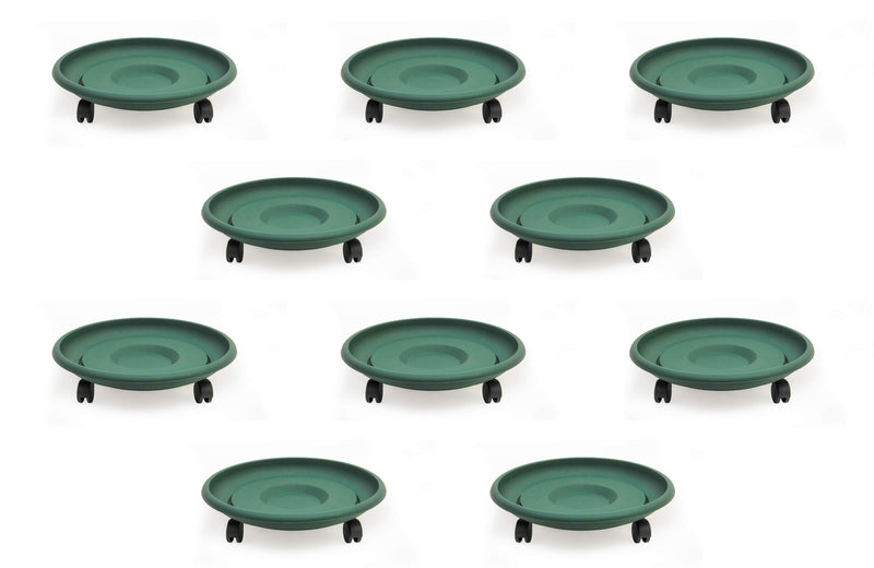 Movable Planters with Wheels. Round Caddy Plant Mover Stand Tray Saucer. (Green)