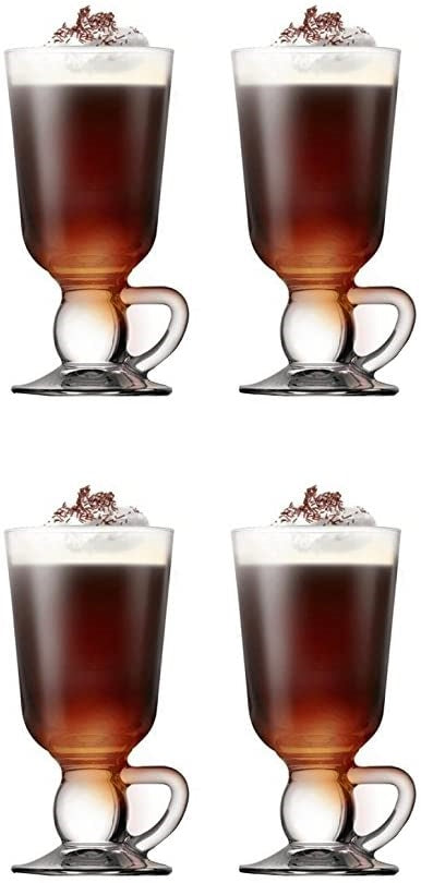 Irish Coffee Glass Mug. Tea Coffee Glasses with Handle. (Set of 4) (280 cc/ml)