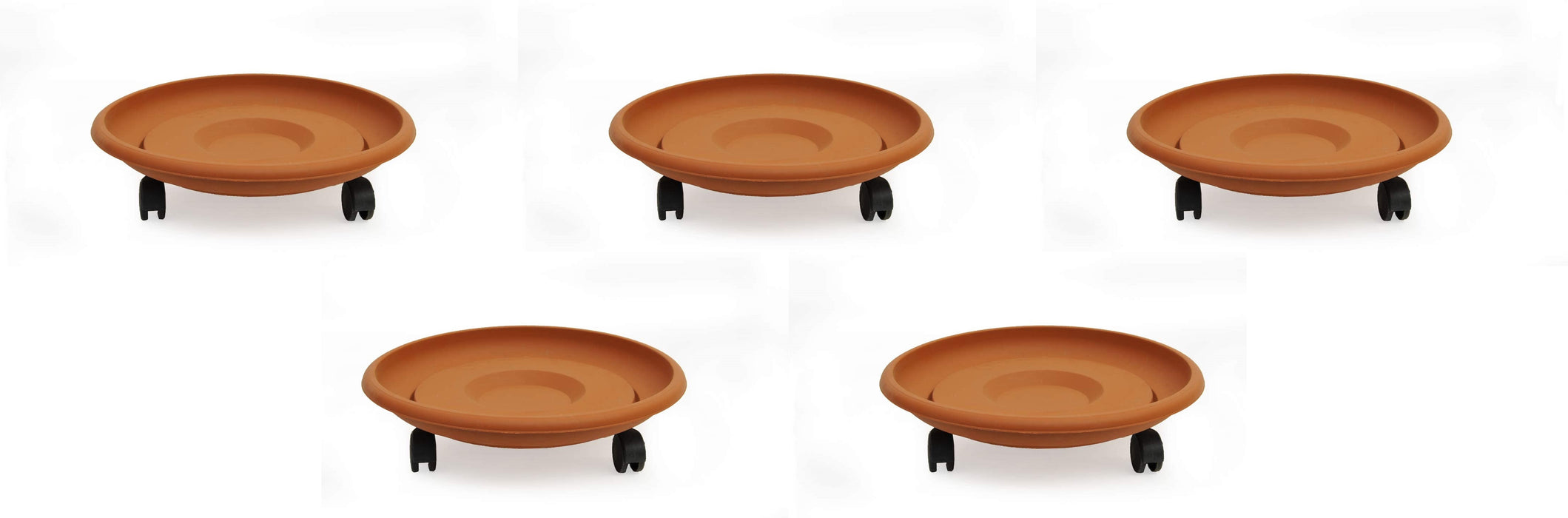 Movable Planters with Wheels. Round Caddy Plant Mover Stand Tray Saucer. (Terra Cotta)
