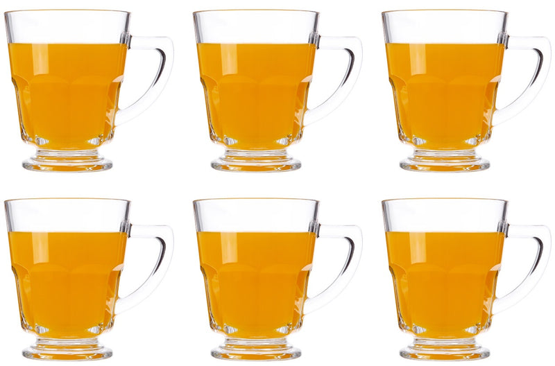 Premium Glass Coffee Mugs - Elegant Tea and Coffee Cups with Handles (Pack of 6, 260 ml Each)