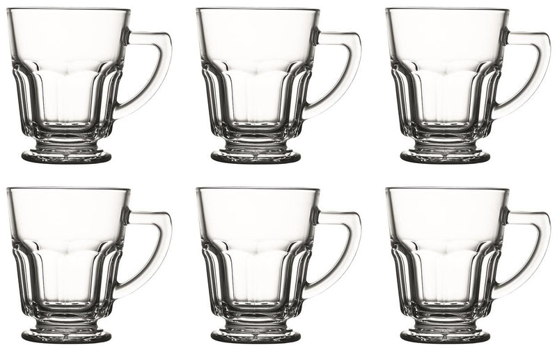 Premium Glass Coffee Mugs - Elegant Tea and Coffee Cups with Handles (Pack of 6, 260 ml Each)