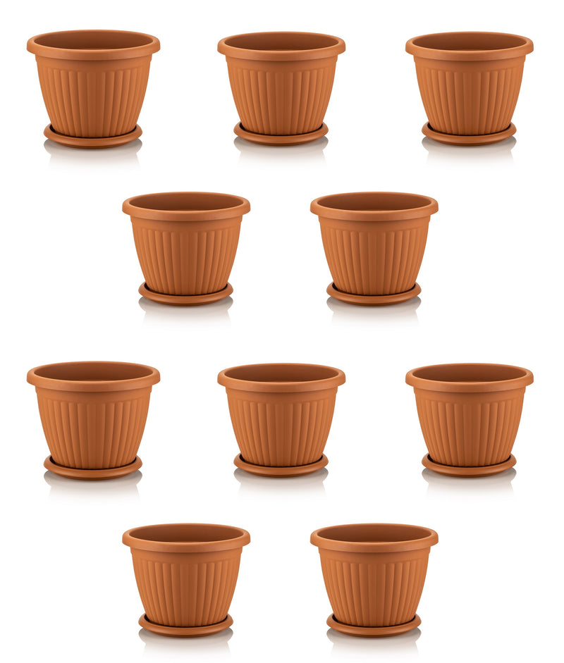 Round Flower Pot and Saucer. Grooved Base In/Out Multibuy.