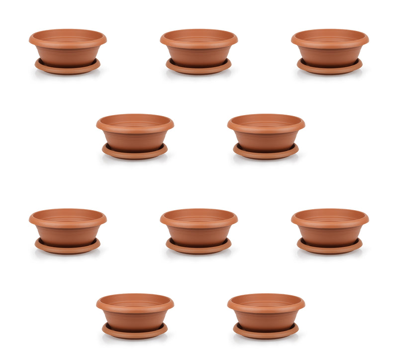 Wide Shallow Flower Pots with Saucer. Plastic Succulent Planter. (Diameter 41 cm)