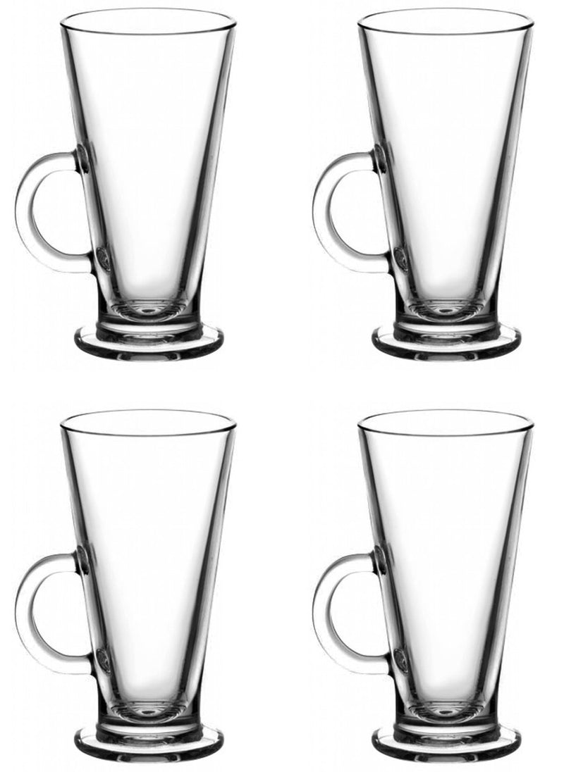 Latte Glasses. Tea Coffee Cups with Handle. Glass Mug. (Pack of 4) (263 ml)