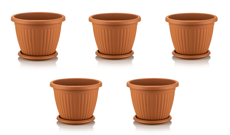 Round Flower Pot and Saucer. Grooved Base In/Out Multibuy.