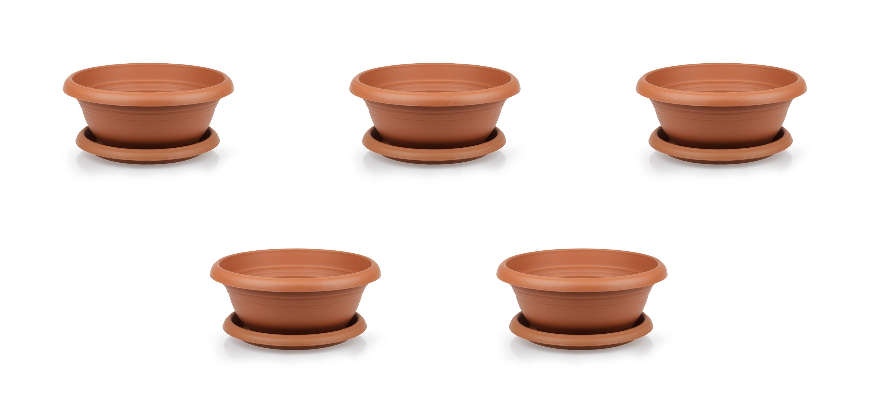 Wide Shallow Flower Pots with Saucer. Plastic Succulent Planter. (Diam