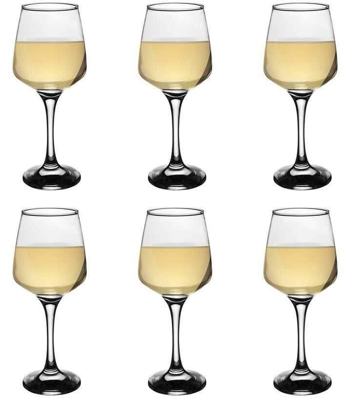White Wine Glasses. Contemporary Drinking Glass Set. (Pack of 6) (295 cc/ml)