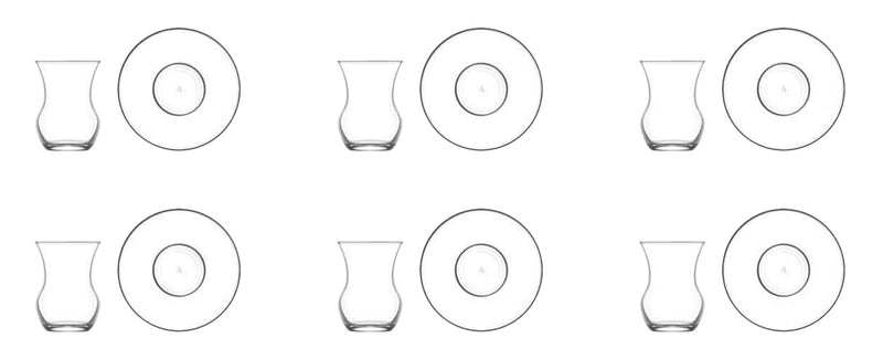 Turkish Tea Glasses & Saucer Set. Oriental Arabic Tea House. Cay Bardagi Set. (6 Glasses & 6 Saucers)