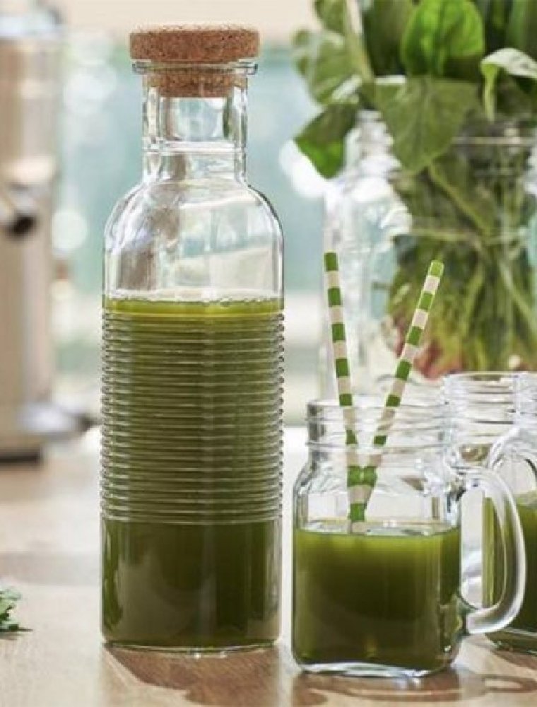 Glass Bottles. Cork Stopper Lid. Water Juice Wine Carafe. (Set of 2) (1070 ml)