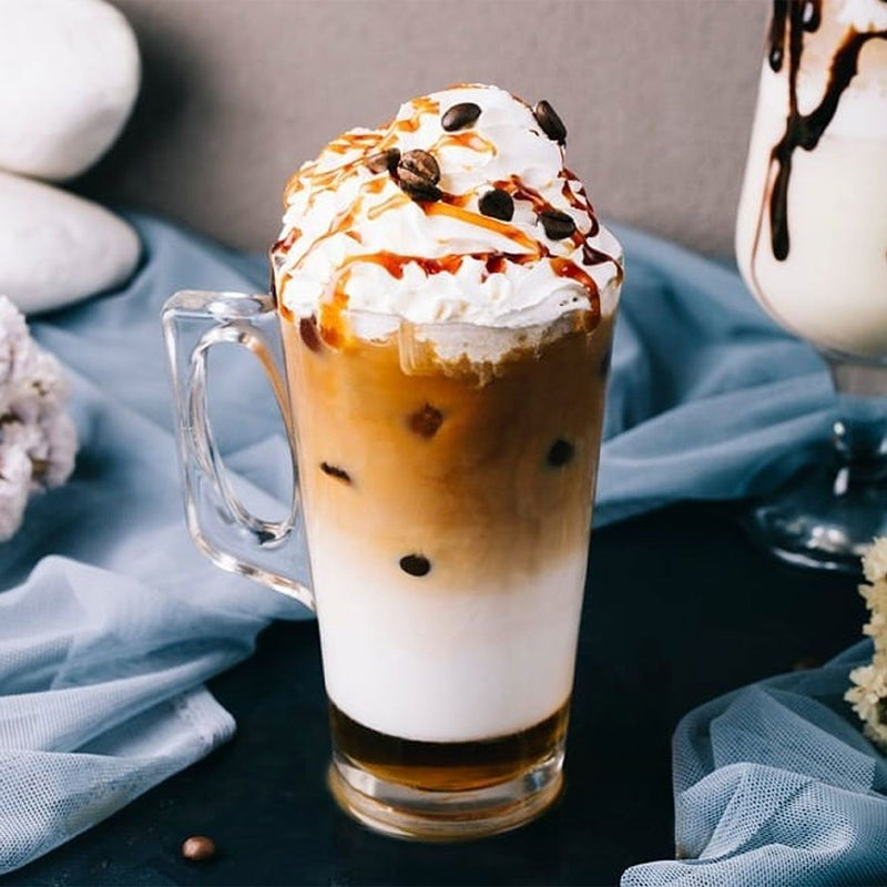 Glass Coffee Mugs. Latte Glasses. Glass Mug with Handle. (Pack of 6) (385 ml)