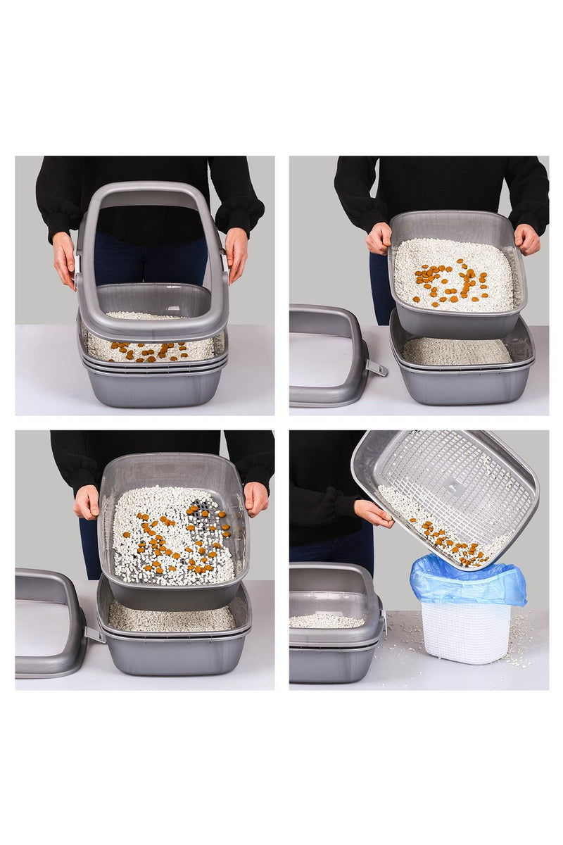 Cat Litter Tray with Sieve. Sifting Litter Box. (Beige & Brown)