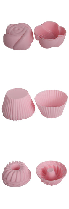 Silicone Reusable Muffin Cupcake Mould Cases. 18 Pcs. Rose, Pumpkin, Round Style.