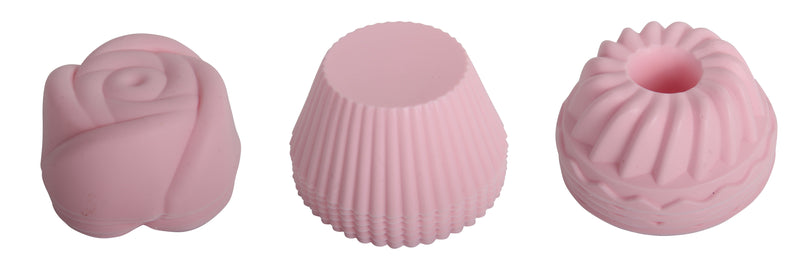 Silicone Reusable Muffin Cupcake Mould Cases. 18 Pcs. Rose, Pumpkin, Round Style.