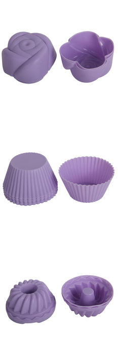 Silicone Reusable Muffin Cupcake Mould Cases. 18 Pcs. Rose, Pumpkin, Round Style.