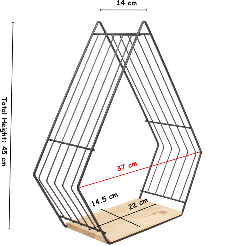 Pyramid Wall Shelf. Floating Shelves Natural Wood. Triangle Decor Shelf. (Black)