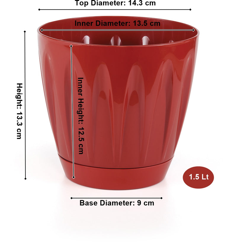 Red Plastic Round Plant Pots with Saucer. Indoor / Outdoor Flowerpot.