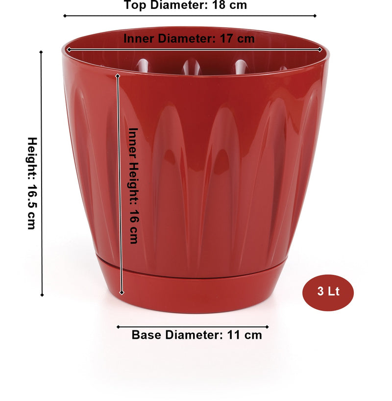 Red Plastic Round Plant Pots with Saucer. Indoor / Outdoor Flowerpot.