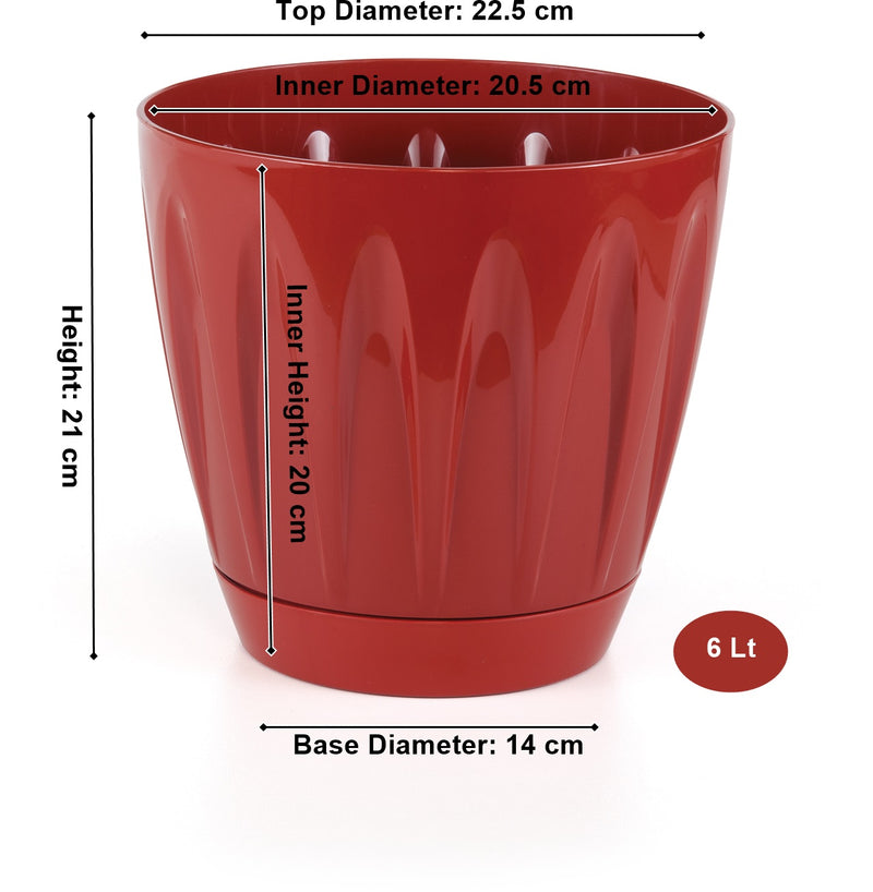 Red Plastic Round Plant Pots with Saucer. Indoor / Outdoor Flowerpot.