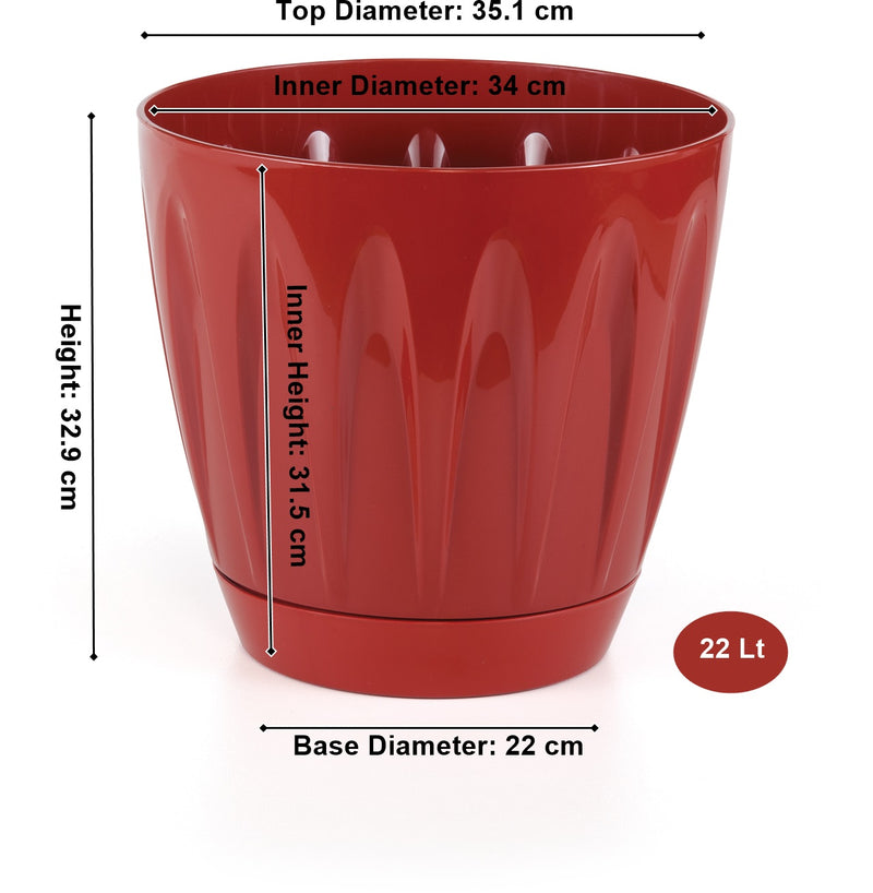 Modern Daisy Round Flower Pot with Saucer. Indoor / Outdoor Flowerpot. (6 Sizes)