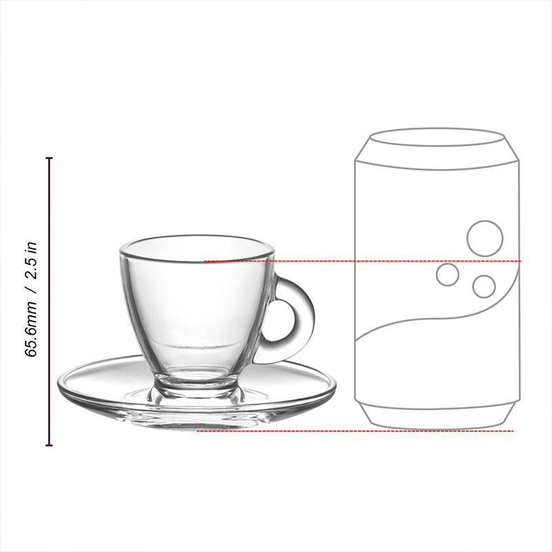 Glasshop Set of 6 Modern Espresso Coffee Cups with Matching Saucers - Elevate Your Coffee Experience