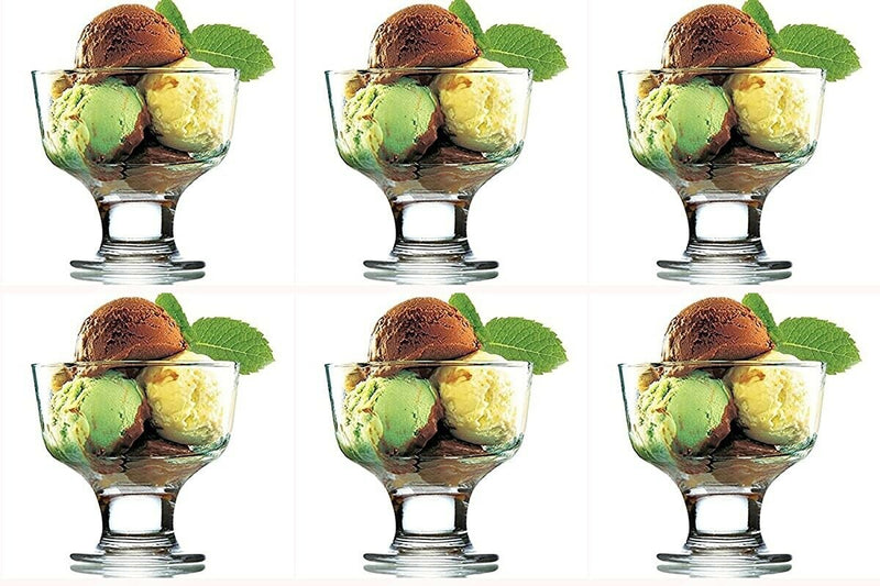 Glass Dessert Bowls. Sundae Ice Cream Short Stemmed Tulip Prawn. (Set of 6)