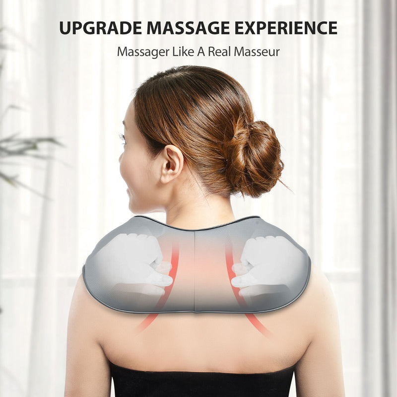 Back Shoulder & Neck Massager with Heat. Deep Tissue Kneading Pillow Massage. Carry Bag.