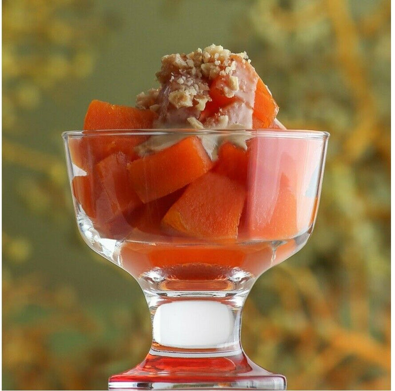 Glass Dessert Bowls. Sundae Ice Cream Short Stemmed Tulip Prawn. (Set of 6)