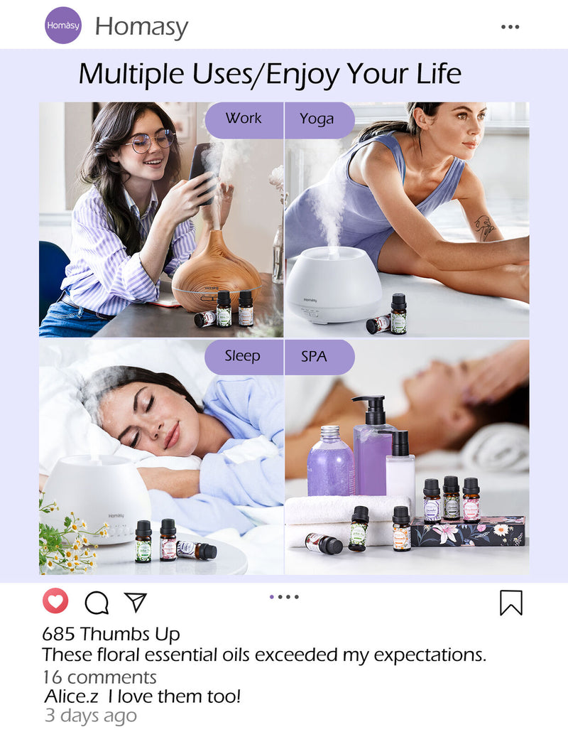 Floral Essential Oils Set. Aromatherapy. Diffuser Oil. Gift Set. (12x10ml)