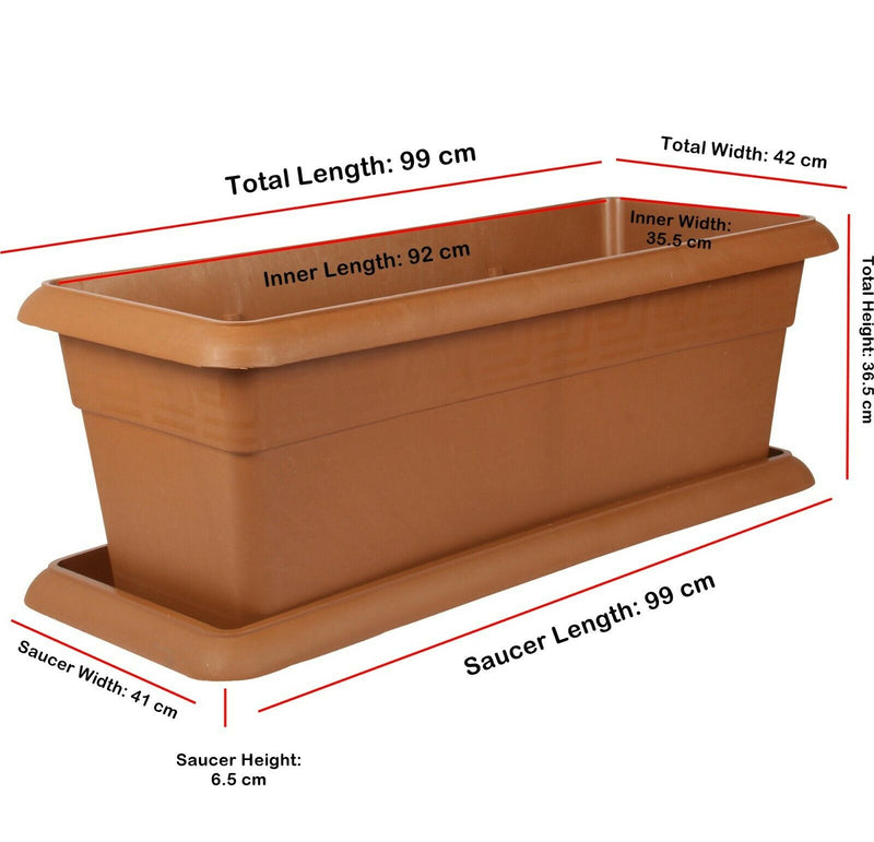 Extra Large Plastic Rectangle Flower Plant Pots with Tray - 97L