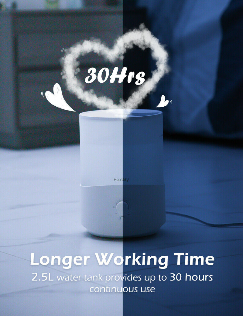 2.5L Cool Mist Humidifier Aroma Diffuser with Warm Night Lights. 28dB Quiet.
