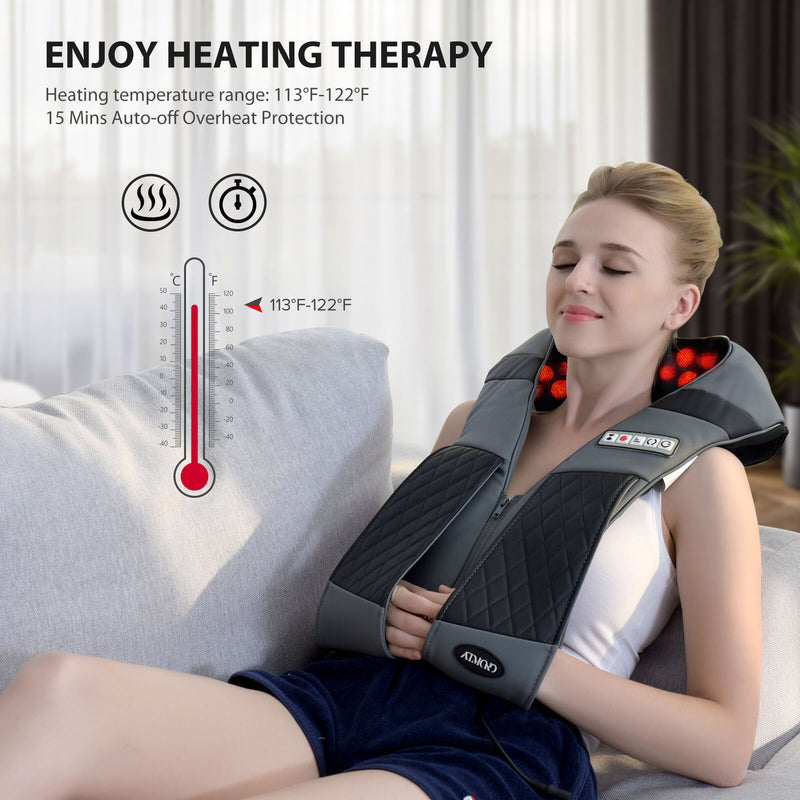 Back Shoulder & Neck Massager with Heat. Deep Tissue Kneading Pillow Massage. Carry Bag.
