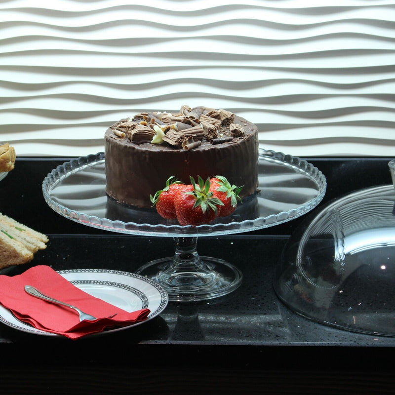 Glass Cake Stand with Dome Lid. Footed Serving Platter. Glass Serving Stand.