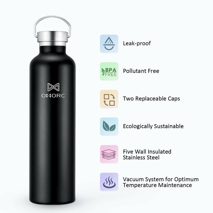 1L Stainless Steel Water Bottle. Portable&Leak-Proof. Keep Cold&Hot. Vacuum Insulated.