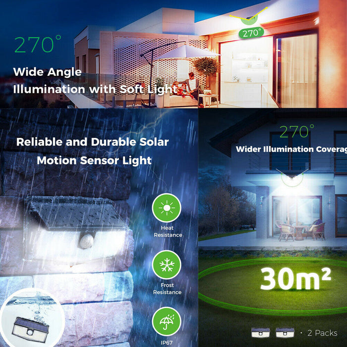 4x 300 LED Solar Power. Wall Light Motion Sensor. Outdoor Garden Lamps.