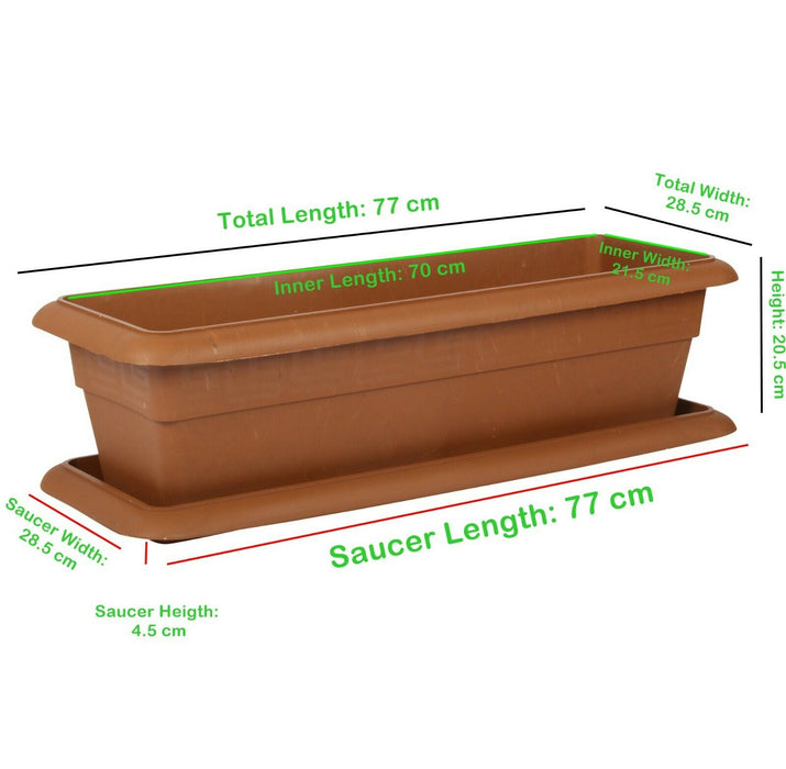 Plastic Rectangle Flower Plant Pots with Tray - 38L