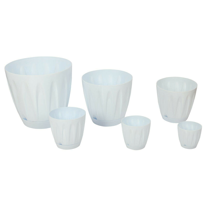 White Plastic Plant Pots with Drainage Holes UK. Indoor / Outdoor Flower Pots.