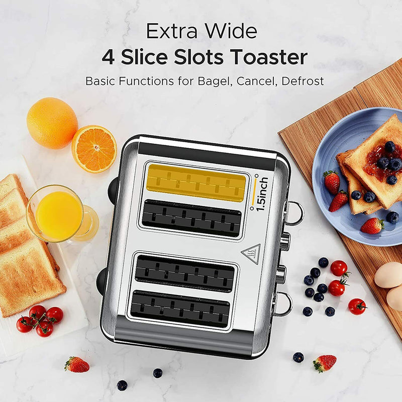 Toaster 4 Slice. Stainless Steel Toasters with LCD Digital Timer, Wide Slot.