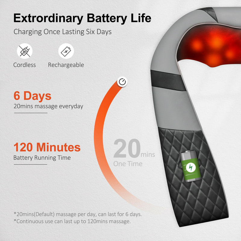 Cordless Back Massager. Shiatsu Electric Back Shoulder & Neck Massage with Heat.